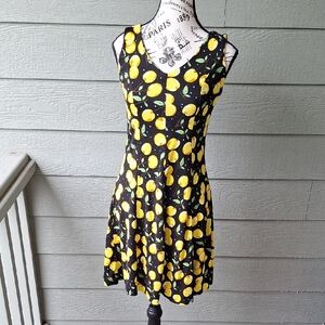 Vintage Tracy Evans Yellow Cherry Print Swingy Skater Dress Sz 4 Black Yellow